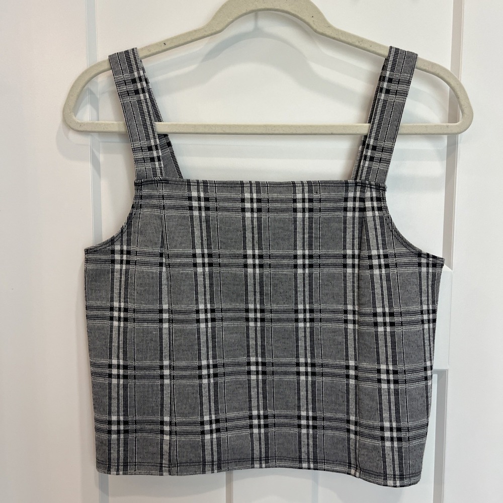 American Eagle Women Plaid Preppy Grunge Academia Square Neck Crop Tank Top Sz M